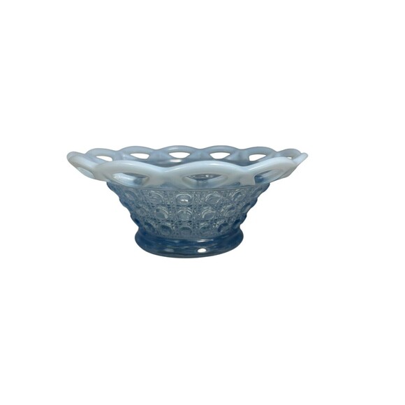 VTG Imperial Glass Basket Bowl Lacy Edge Blue Opalescent Trim Dish 1930's MCM - Picture 3 of 16